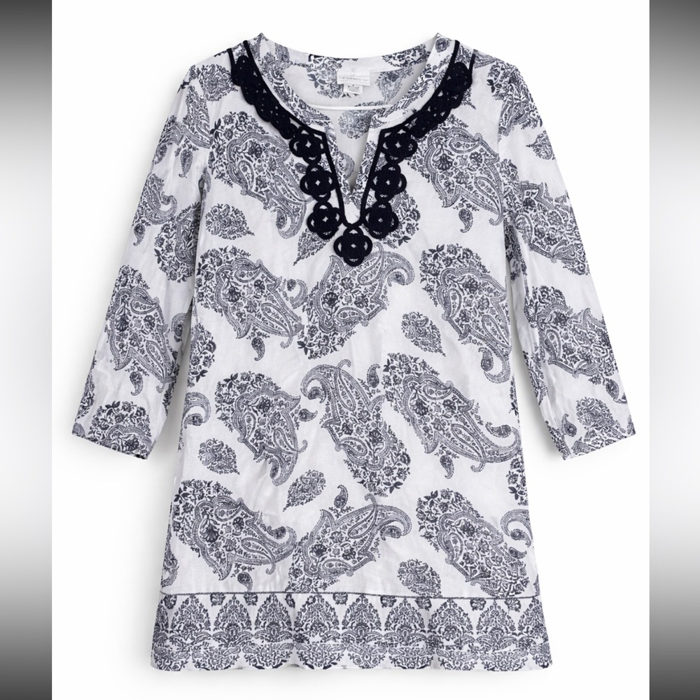 Liz Claiborne Paisley Tunic Top Black White 3/4 Sleeve Small